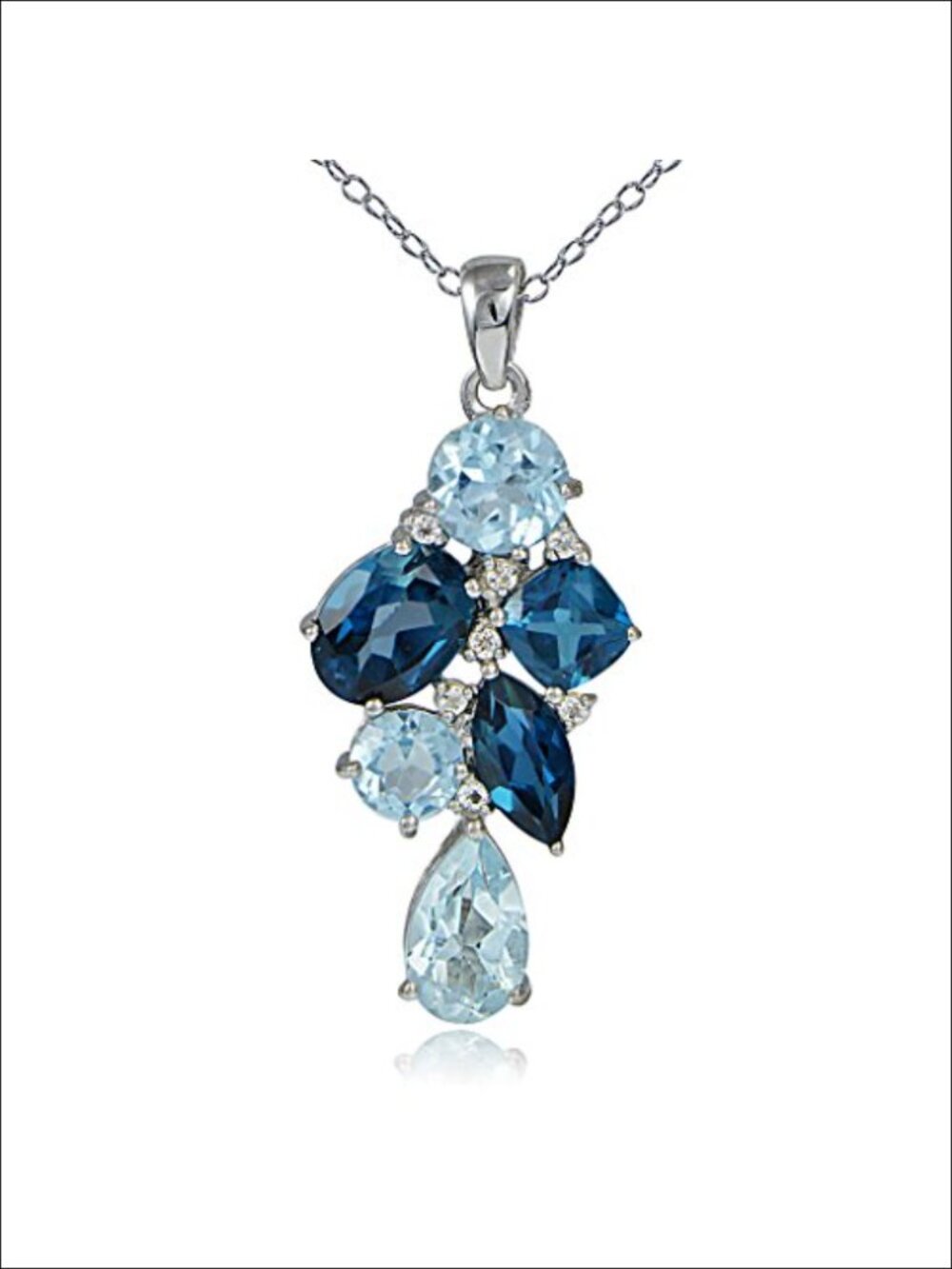 Sterling Silver Pendant Necklace Genuine Topaz Cluster Gift Box
